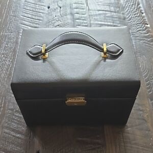 Black Leather Jewelry Box with Gold Accents